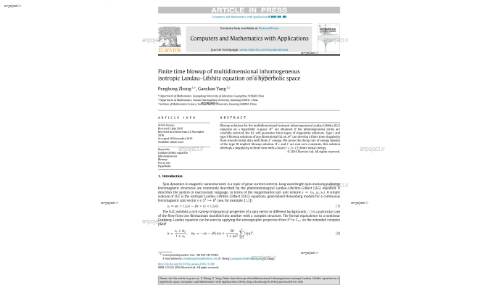 Finite time blowup of multidimensional inhomogeneous isotropic Landau–Lifshitz equation on a hyperbolic space